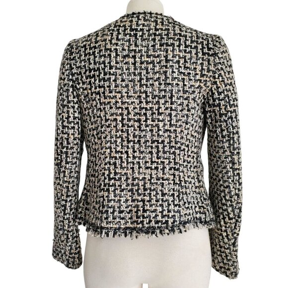 Boucle Tweed Jacket Clueless Chic Preppy Posh Academia Frayed Trim Cropped XS - Picture 3 of 16
